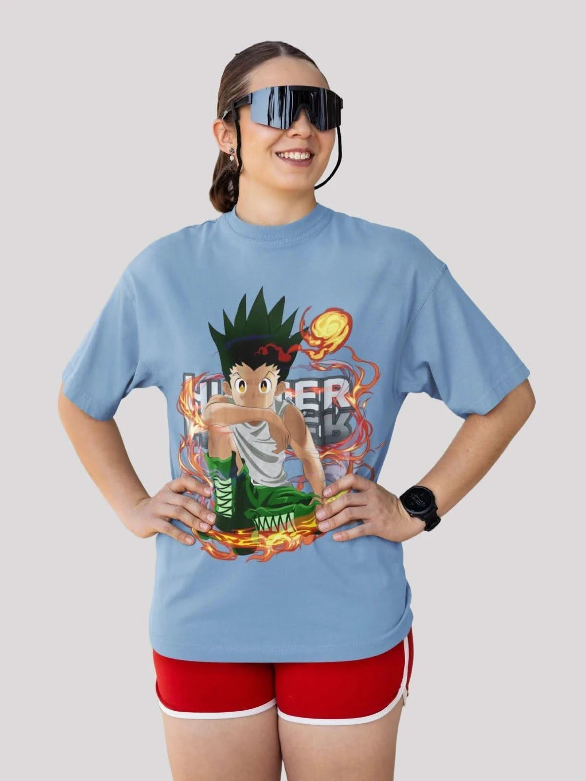 Gone crazy for GON Anime Unisex Oversized  T-shirt-Baby blue